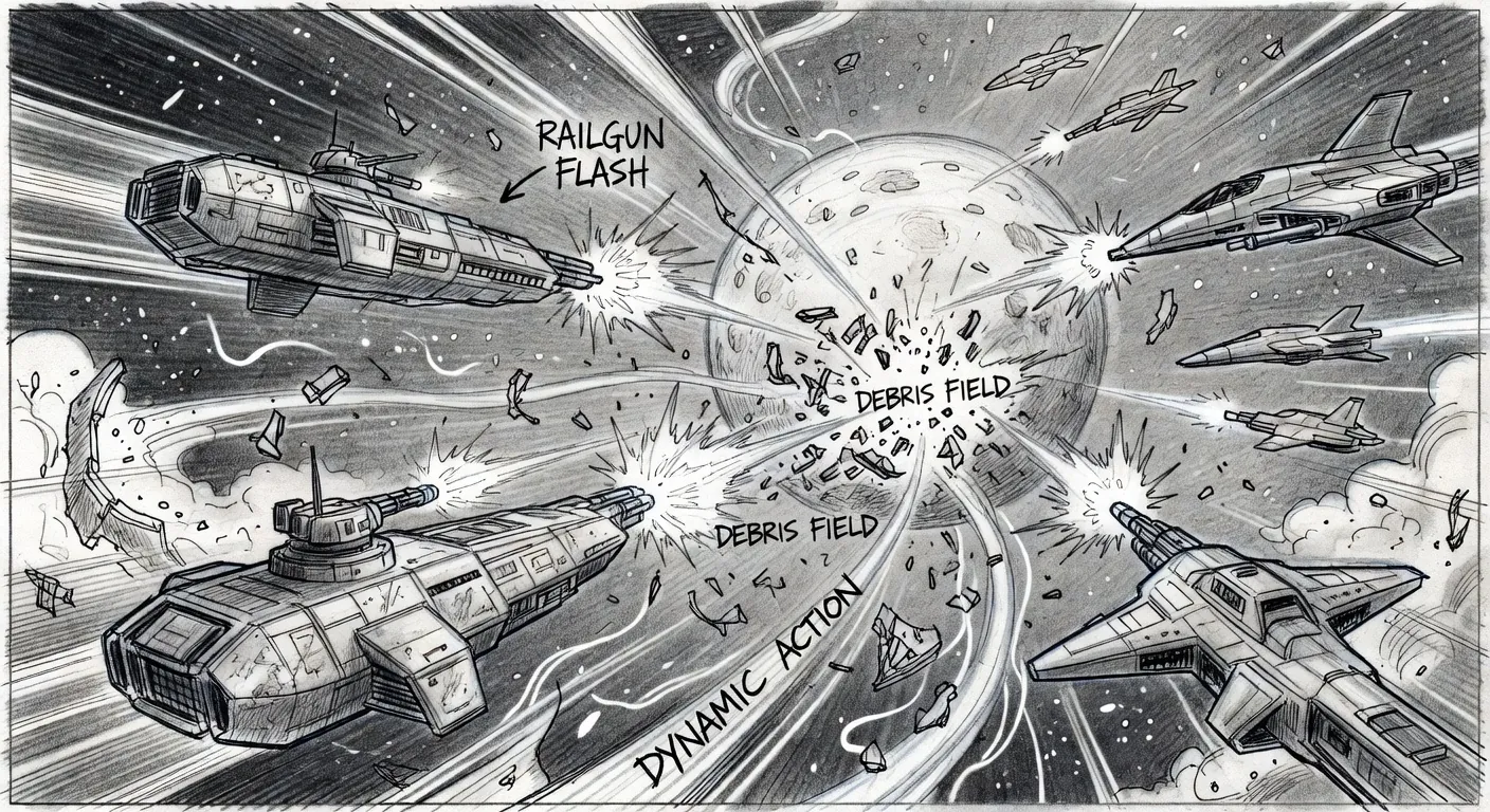 The Gauntlet blockade: armed freighters engaging military squadron near Mars