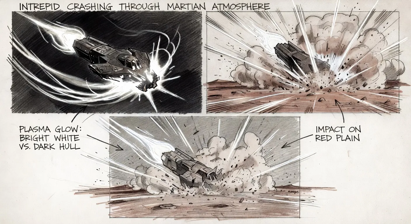 Intrepid emergency atmospheric entry and crash landing on Mars