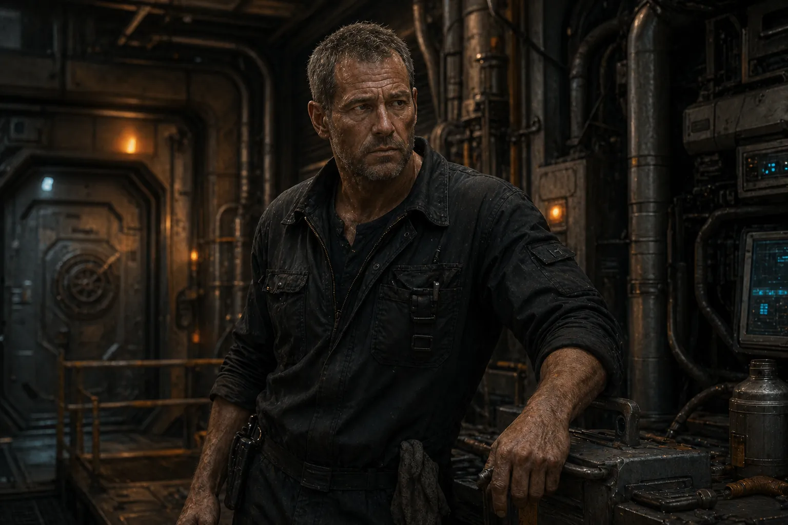 Aron Kessler in an industrial maintenance deck.