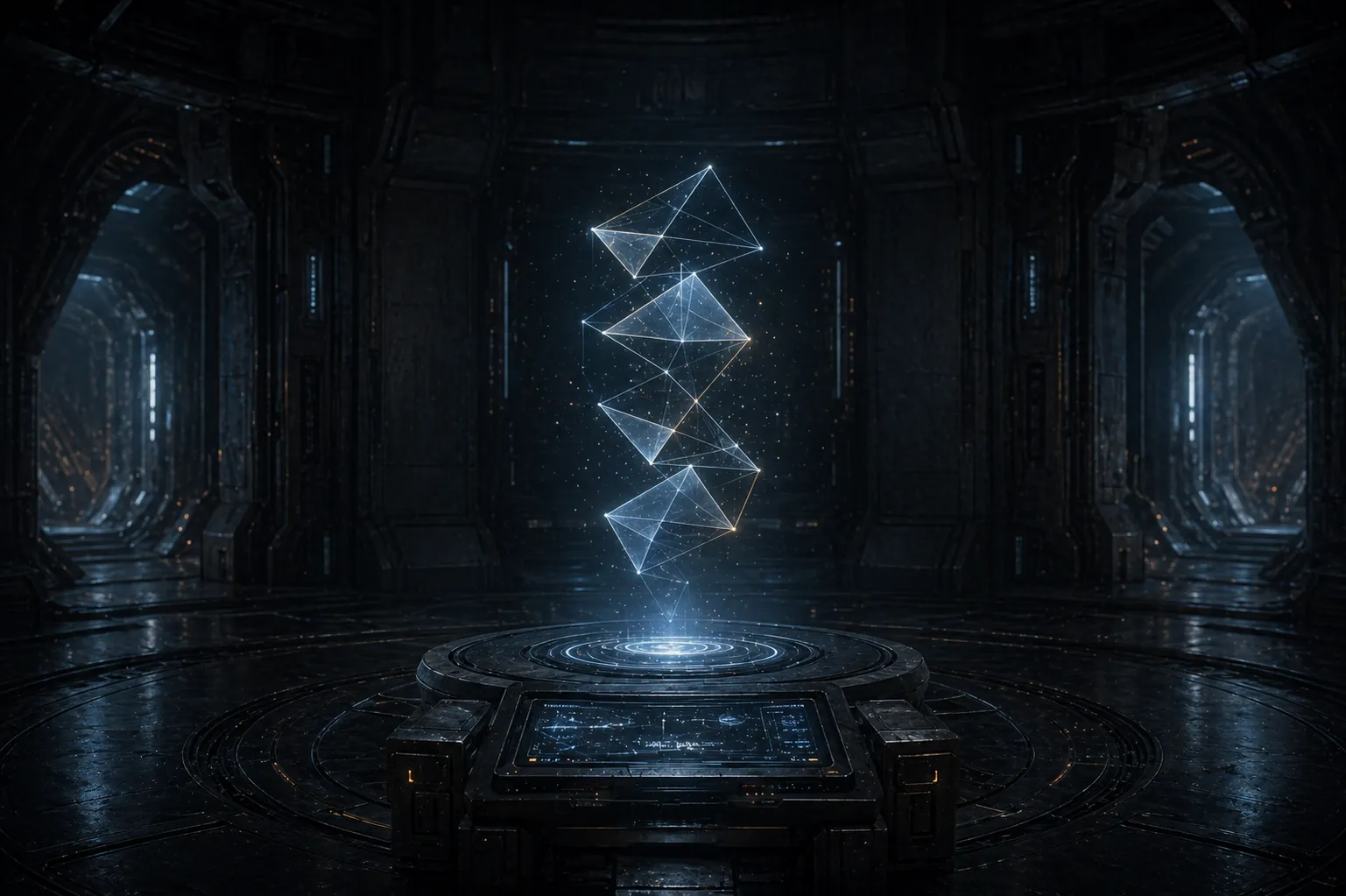 LUMEN represented as a blue-white intelligence signal.